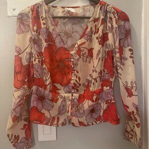 Mango Floral Top Semi Sheer with buttons - size S / 4